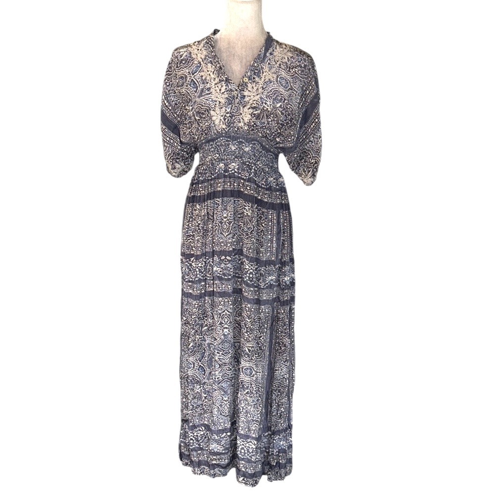 Love Kyla Seo Caite Anthropologie Tori Blue & White Embroidered Maxi Dress - S